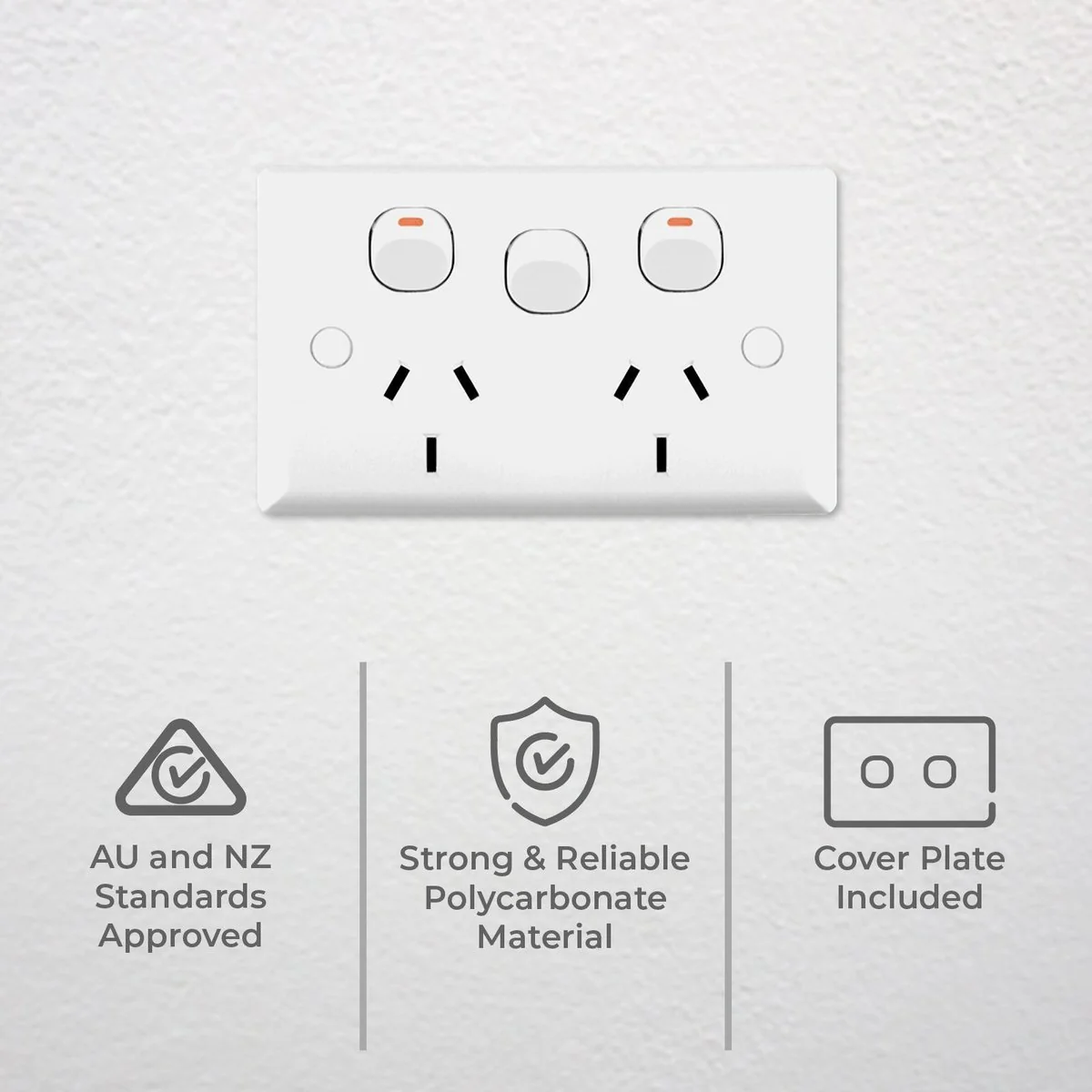 Deta Solid Plate Double Power Point - 116mm x 72mm - Polycarbonate - 10 Pack - Image 3