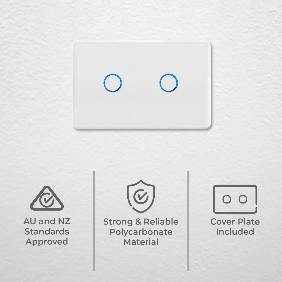 Deta Touch Activated Light Switch - 2 Gang - Polycarbonate - Gloss White - Image 2