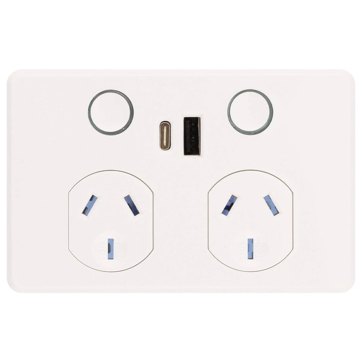 Deta Touch Double Power Point - USB A+C PD 20W Fast Charging - 50mm x 74mm x 115mm - Gloss White