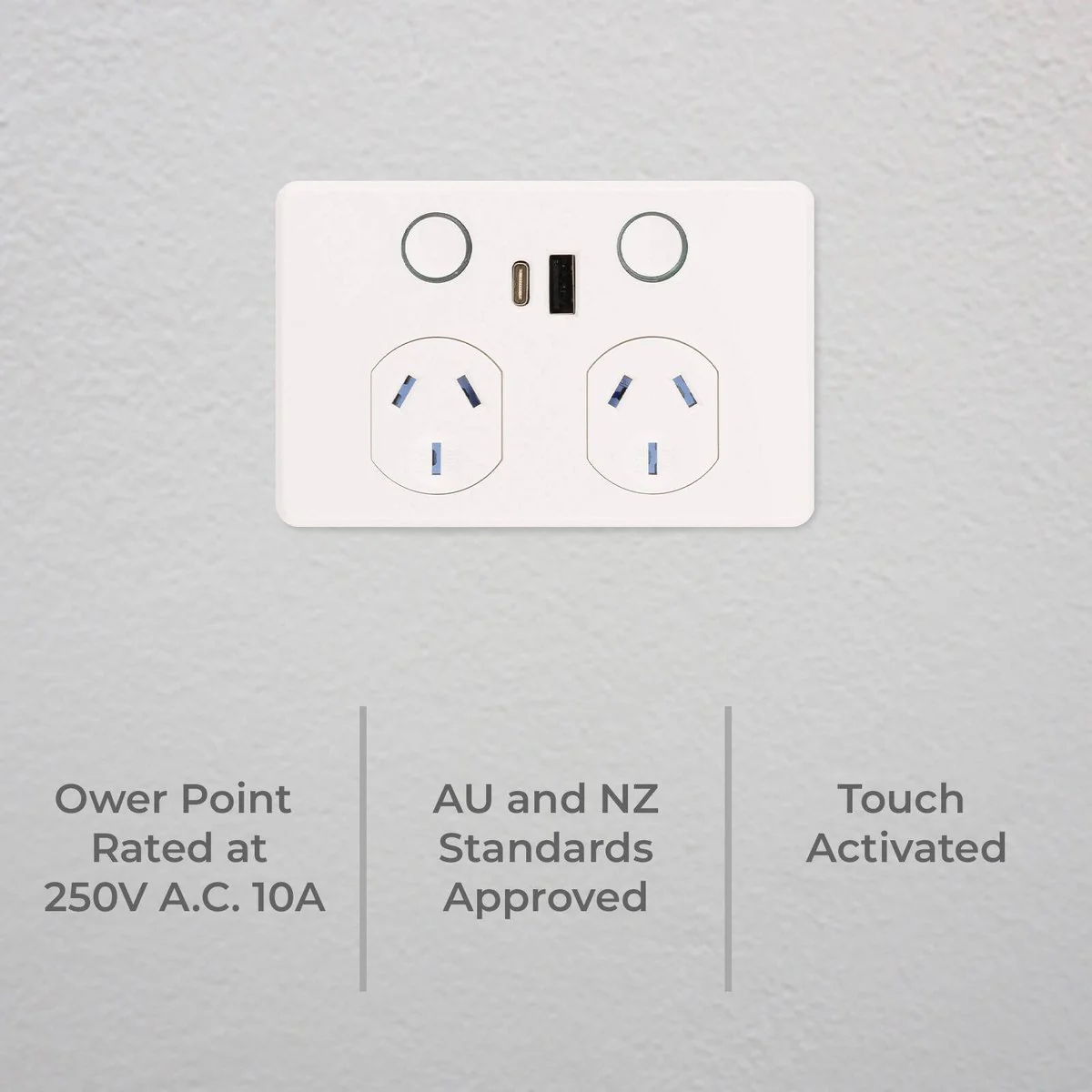 Deta Touch Double Power Point - USB A+C PD 20W Fast Charging - 50mm x 74mm x 115mm - Gloss White - Image 2