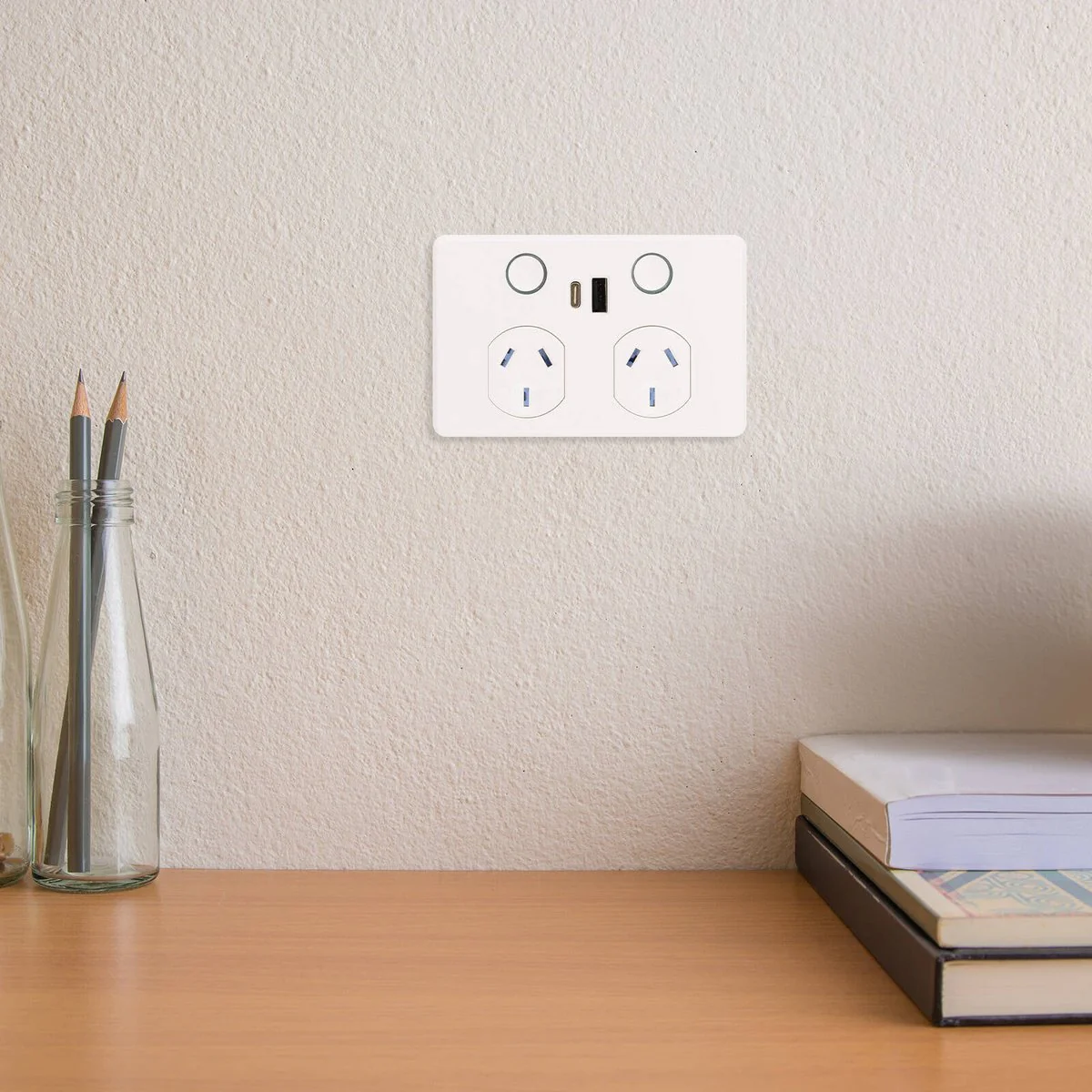 Deta Touch Double Power Point - USB A+C PD 20W Fast Charging - 50mm x 74mm x 115mm - Gloss White - Image 3