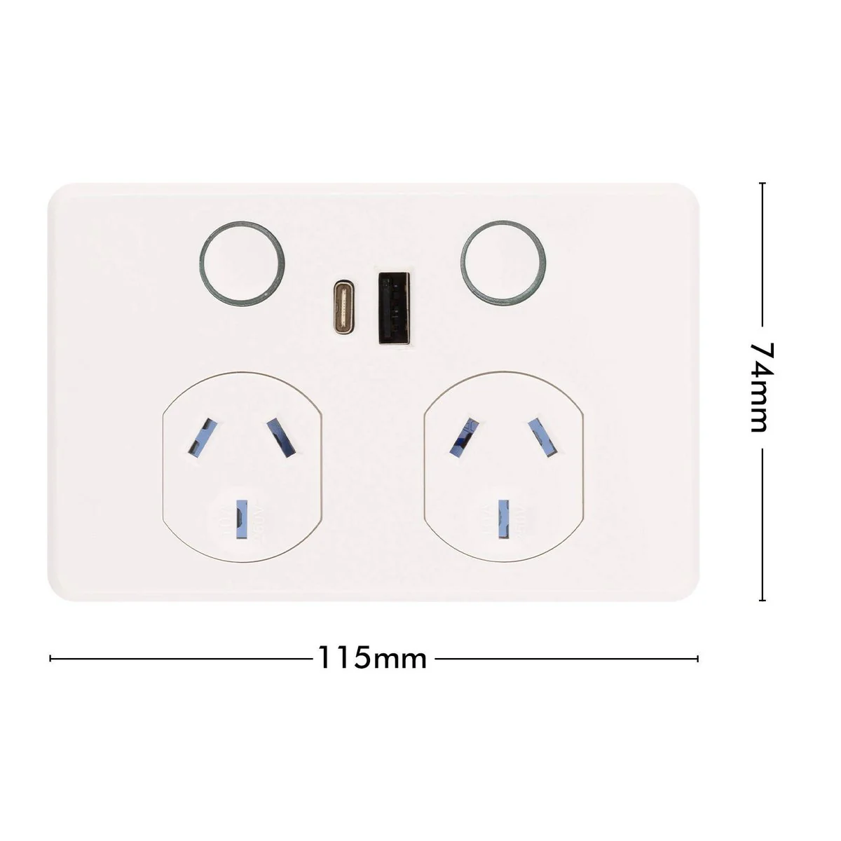 Deta Touch Double Power Point - USB A+C PD 20W Fast Charging - 50mm x 74mm x 115mm - Gloss White - Image 4