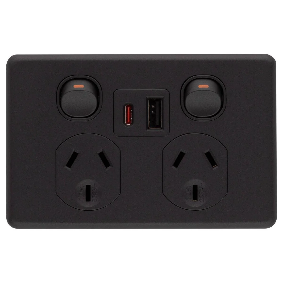 Deta x6 Double Power Point 50mm x 74mm x 115mm - Matte Black - USB A+C PD 20W Fast Charging