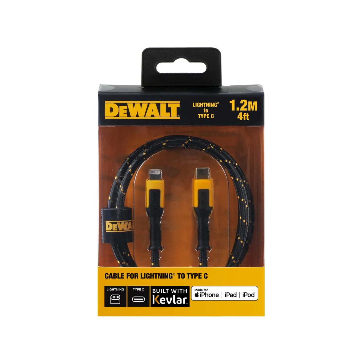 Dewalt 1.2m Kevlar Lightning to USB-C Charging Cable - Durable & Reliable - Image 2