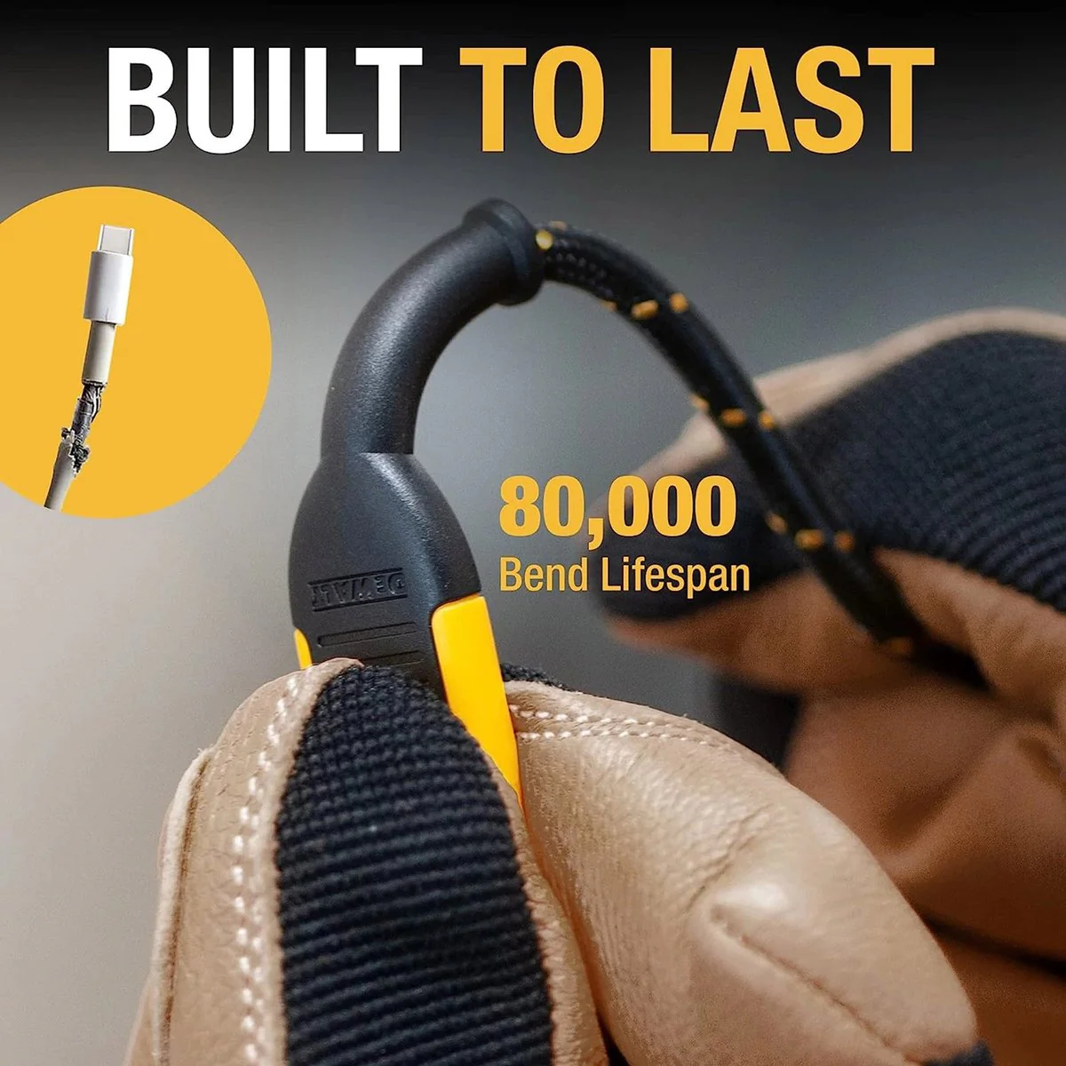 Dewalt 1.2m Kevlar Lightning to USB-C Charging Cable - Durable & Reliable - Image 5