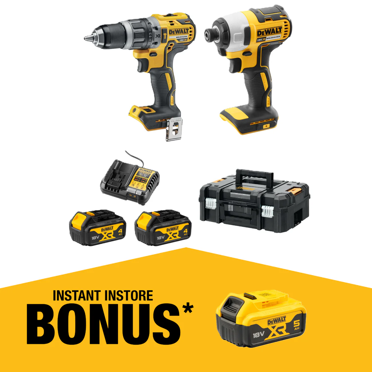 Dewalt 18V XR 2 Piece Combo Kit - 4.0Ah - Compact & Lightweight Design