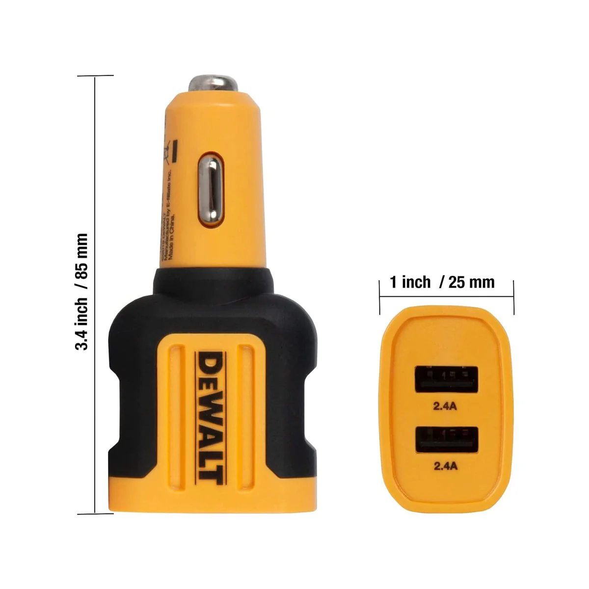 Dewalt 2 Port Mobile USB Fast Car Charger - 24W - Rugged Design - Smart Charging - Image 3