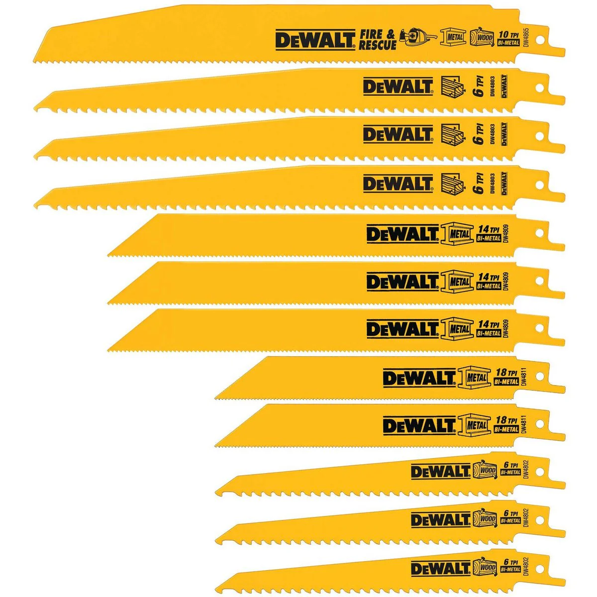 Dewalt Bi Metal Reciprocating Saw Blade Set 12 Piece - 185mm x 40mm x 320mm