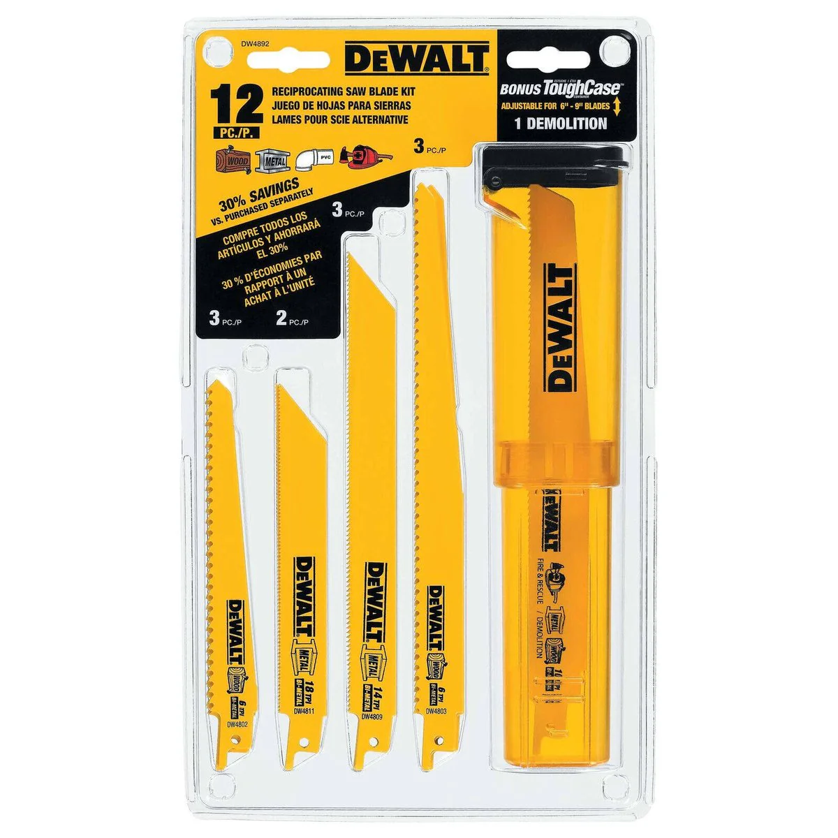 Dewalt Bi Metal Reciprocating Saw Blade Set 12 Piece - 185mm x 40mm x 320mm - Image 2