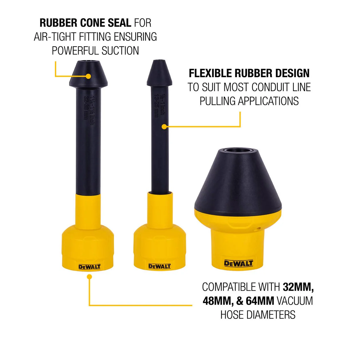 Dewalt Conduit Line Wet and Dry Vacuum Accessory Kit - 3 Sizes - 13-102mm - Image 3