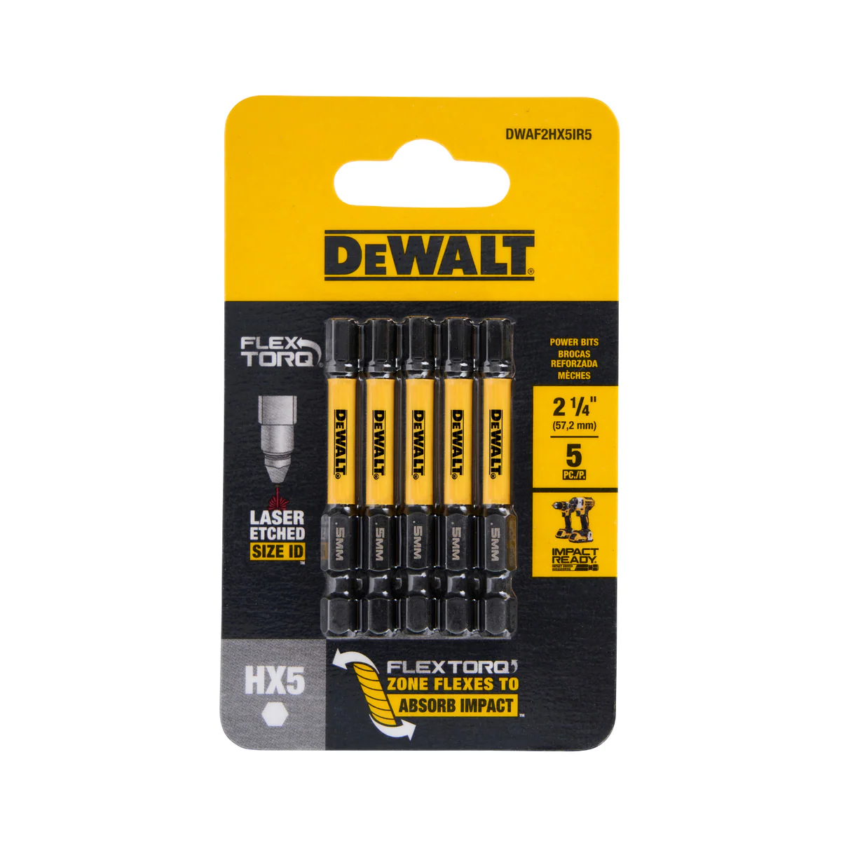 Dewalt Flextorq Hex Driver Bits - 57mm - 5 Pack - Durable - Impact Ready - Image 2