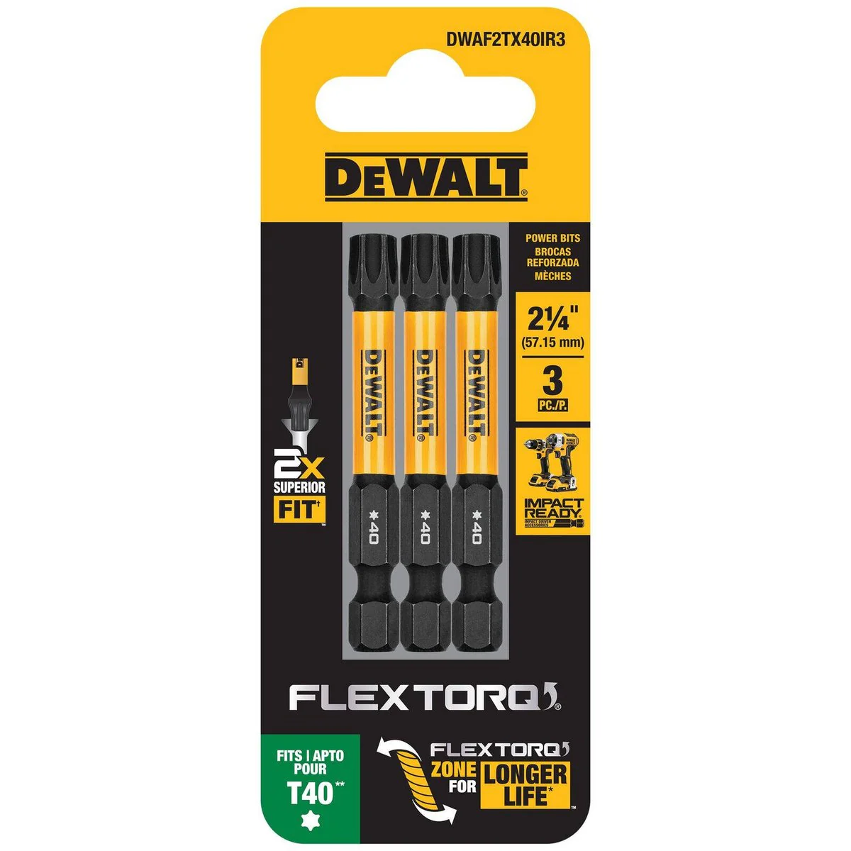 Dewalt Flextorq Screwdriver Bit 3 Pack - 57mm TX40 - Durable & Impact-Ready - Image 3