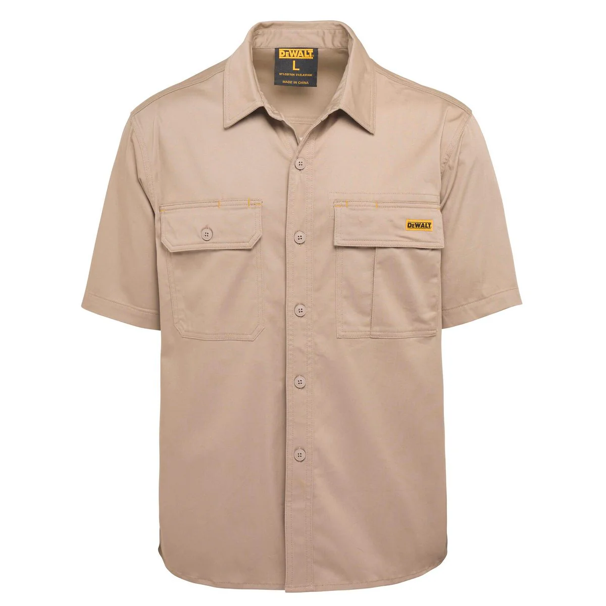 DEWALT Khaki Basalt Short Sleeve Button Up Shirt XL - Moisture Resistant - Durable