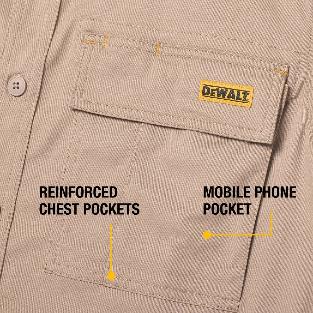 DEWALT Khaki Basalt Short Sleeve Button Up Shirt XL - Moisture Resistant - Durable - Image 5