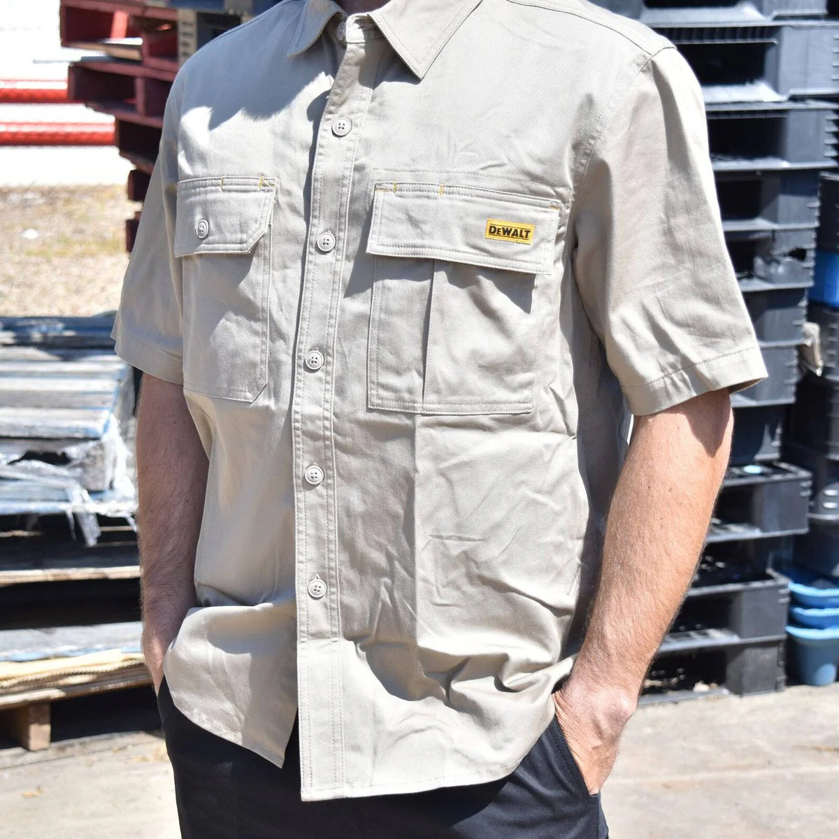 Dewalt Khaki Basalt Short Sleeve Button Up Shirt XXL - Comfortable - Durable - Image 2