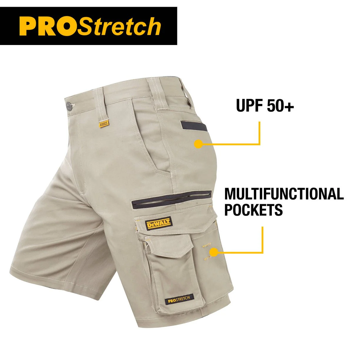 Dewalt Khaki Bennington Prostretch Shorts Size 34 - Breathable Fabric - UPF 50+ - Image 3