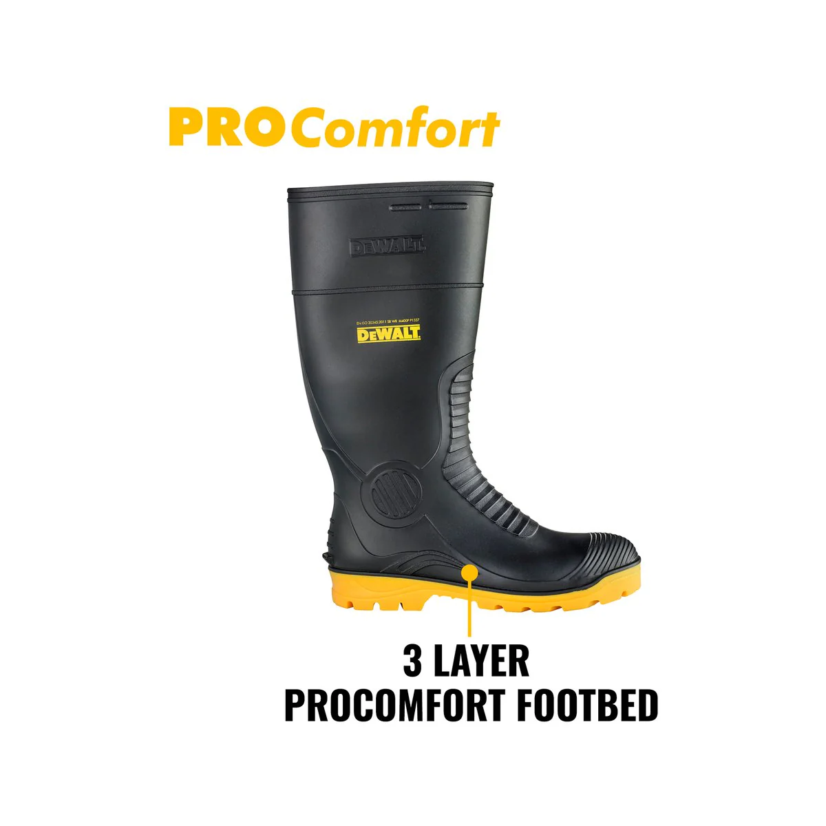 Dewalt Midland Pro Comfort Safety Gumboots Size 8 - PVC - Black - Durable Comfort - Image 2