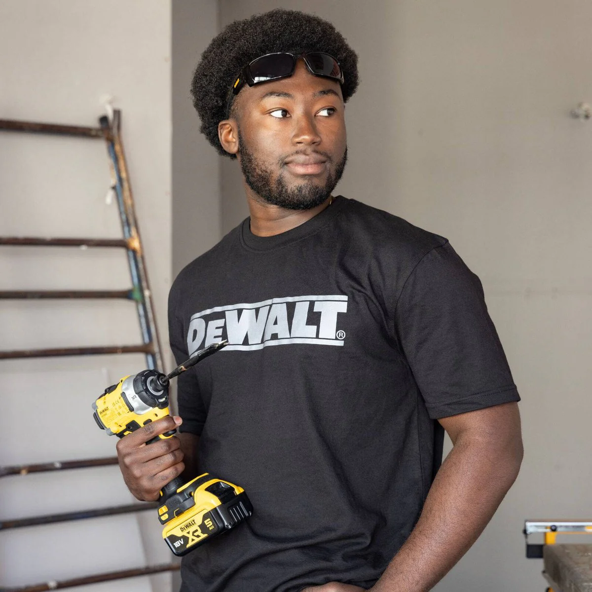 DEWALT Oxide Black Crew Neck Shirt Size S - Durable Cotton Blend - UPF 50+ - Image 2