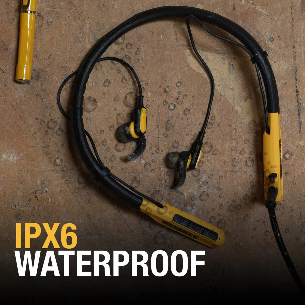 Dewalt Wireless Jobsite Pro Bluetooth Neckband Earphones - 30+ Hours Talk Time - IPX6 Water Resistant - 9mm Drivers - 150g - Image 4