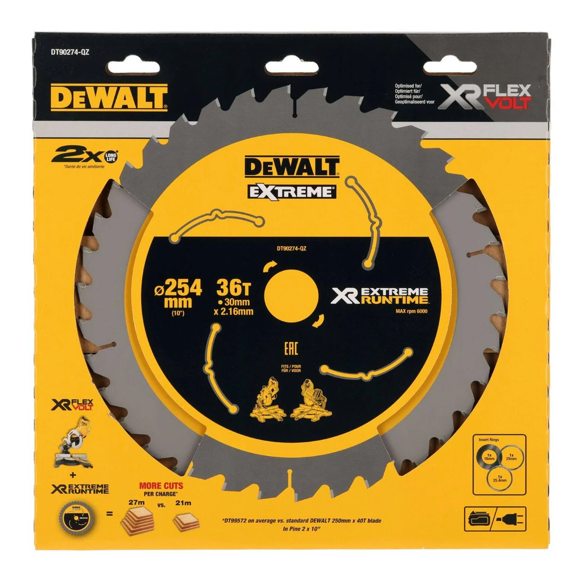 Dewalt XR Circular Saw Blade 254mm 36T - C3 Carbide - Efficient Cutting - Image 2
