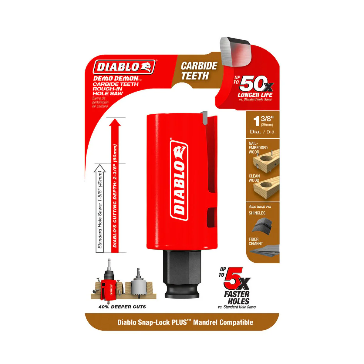 Diablo 1 3/8" Demo Demon Carbide Teeth Hole Saw - 60mm Cutting Depth - Fast Cutting