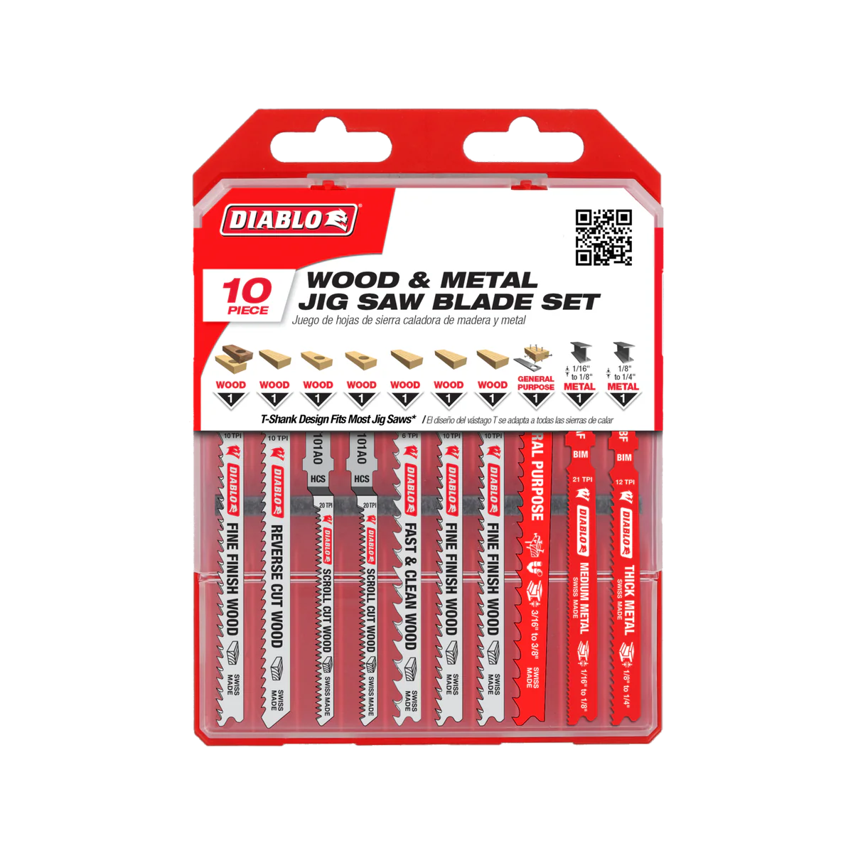 Diablo 10 Piece Jig Saw Blade Set - Wood Metal Cutting - 124mm x 11mm x 168mm