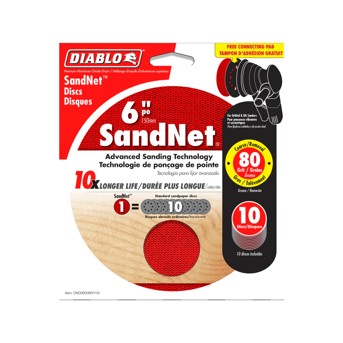 Diablo 150mm Orbital Sandnet Discs 10 Pack - 80 Grit - Clog-Reducing Design
