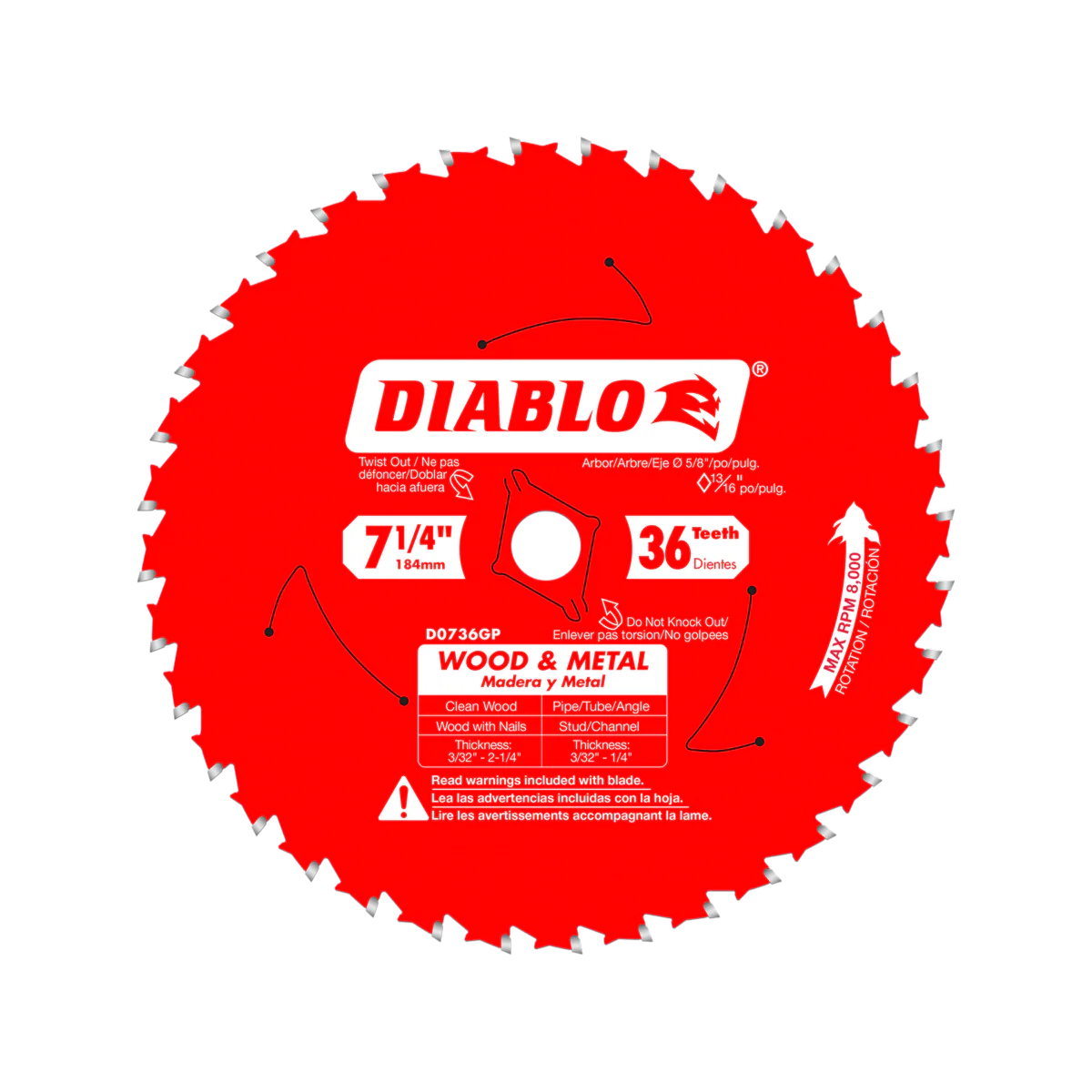 Diablo 184mm 36t Carbide Saw Blade - Wood & Metal Cutting - Durable - Image 3