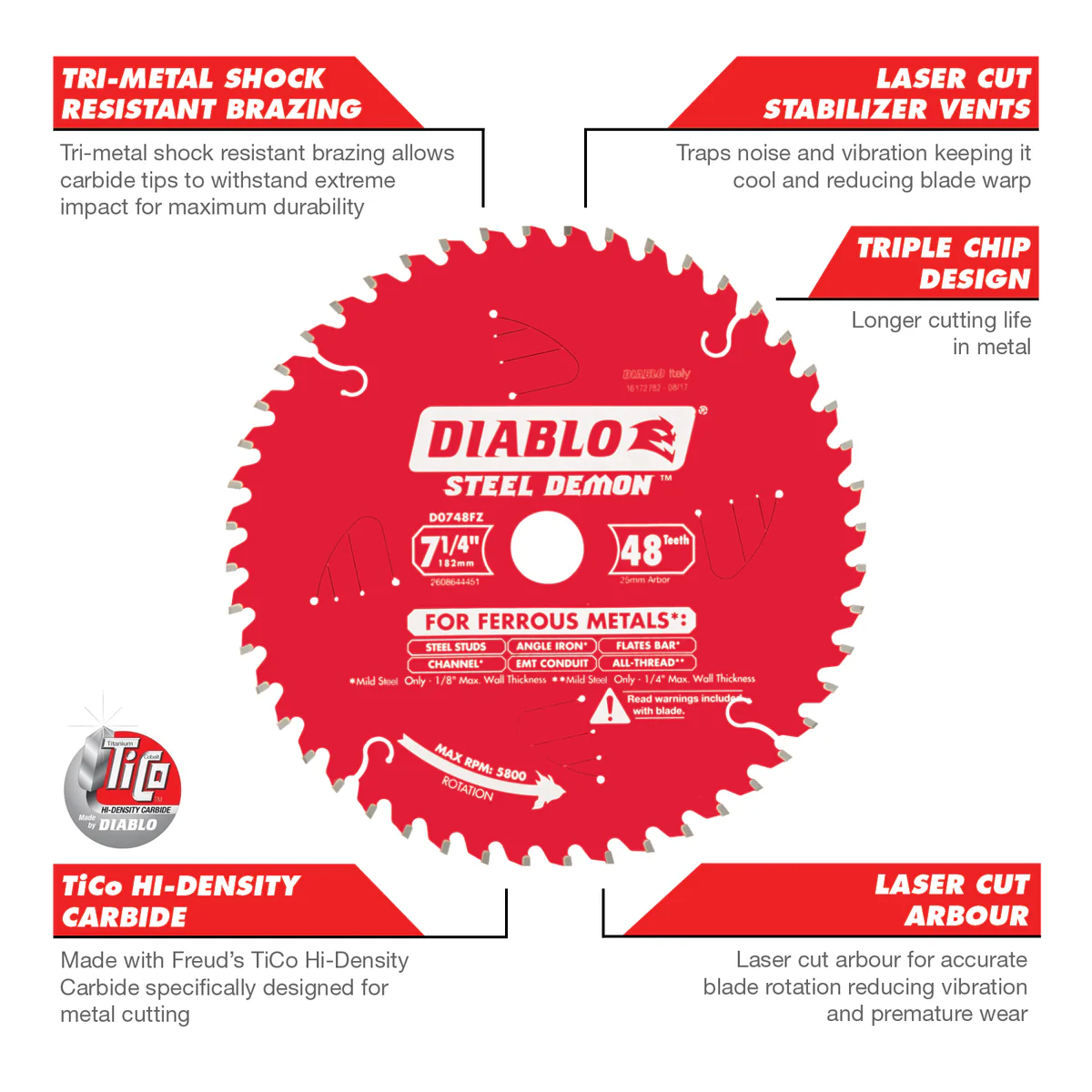 Diablo 184mm 48t Steel Demon Circular Saw Blade for Ferrous Metals - Image 3