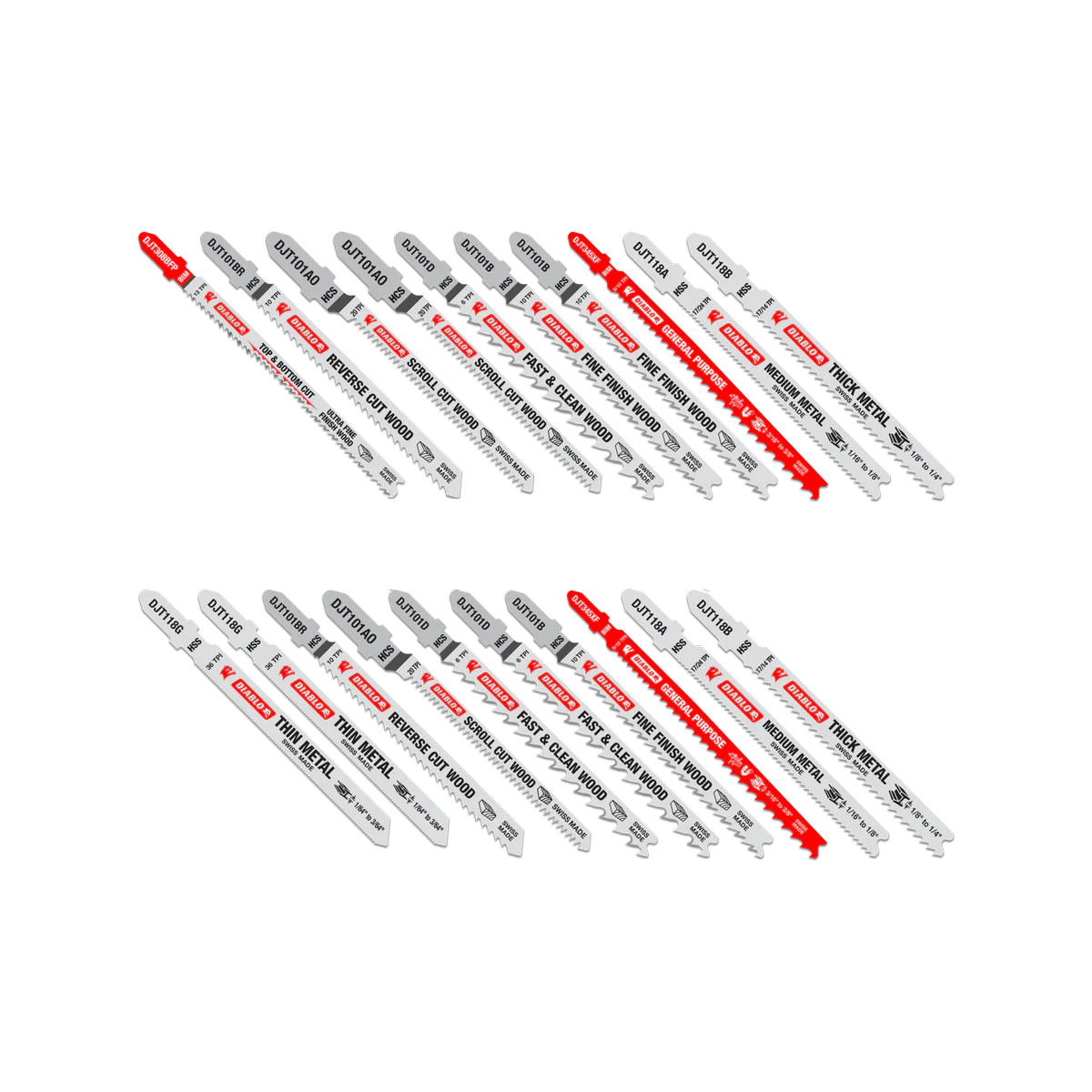 Diablo 20 Piece Jig Saw Blade Set - 124mm x 11mm x 168mm - Wood & Metal Cutting - Image 2