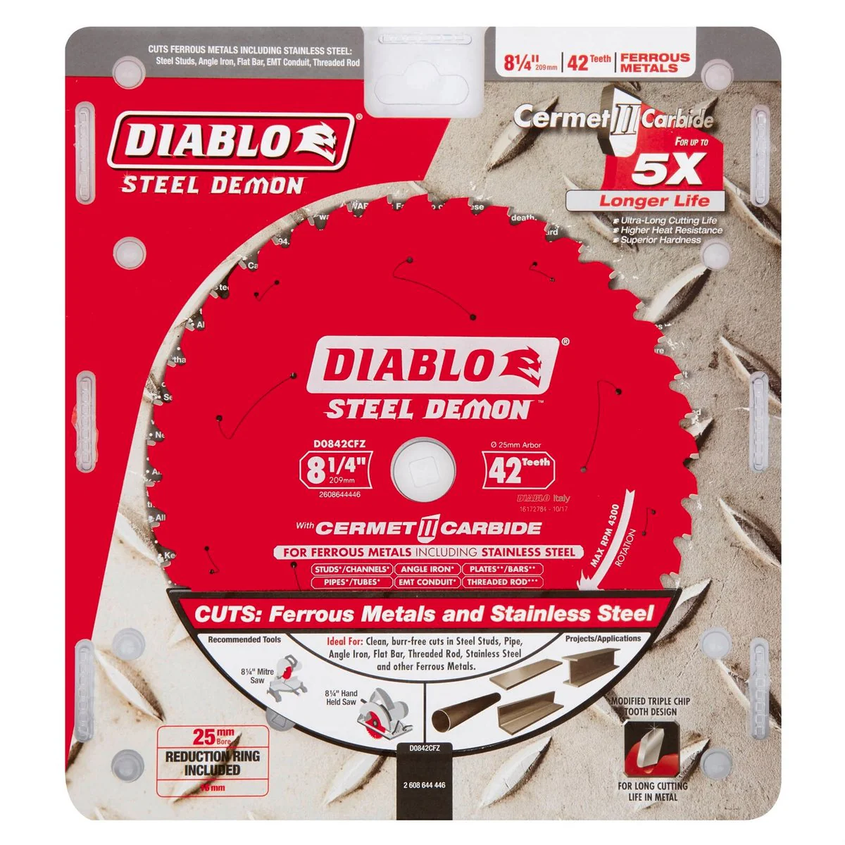 Diablo 209mm 42t Steel Demon Circular Saw Blade - Red - Ferrous Metals