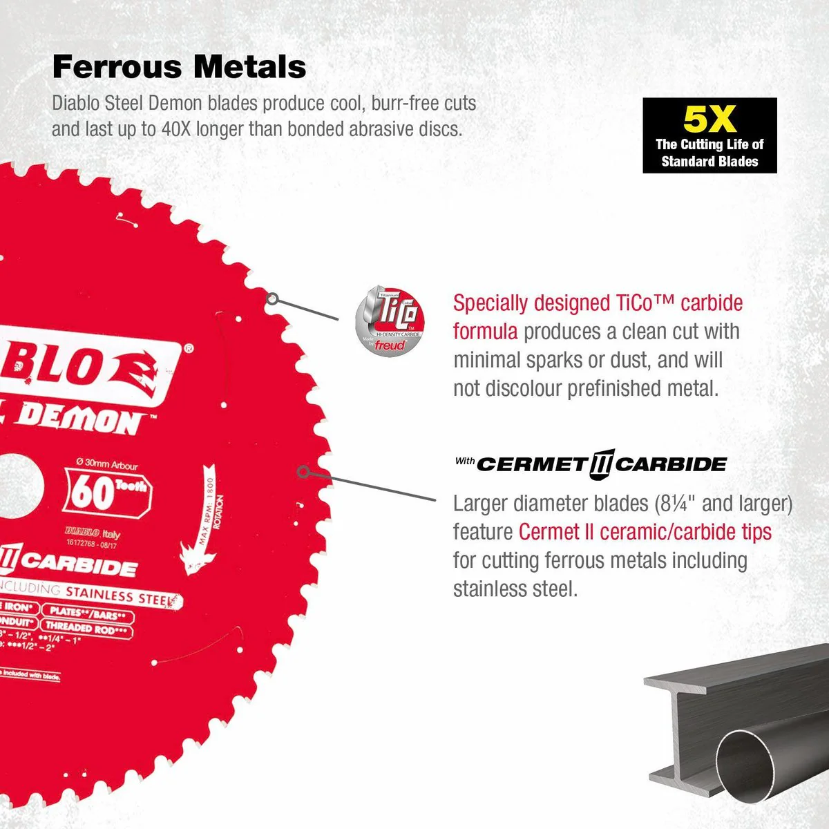 Diablo 209mm 42t Steel Demon Circular Saw Blade - Red - Ferrous Metals - Image 4