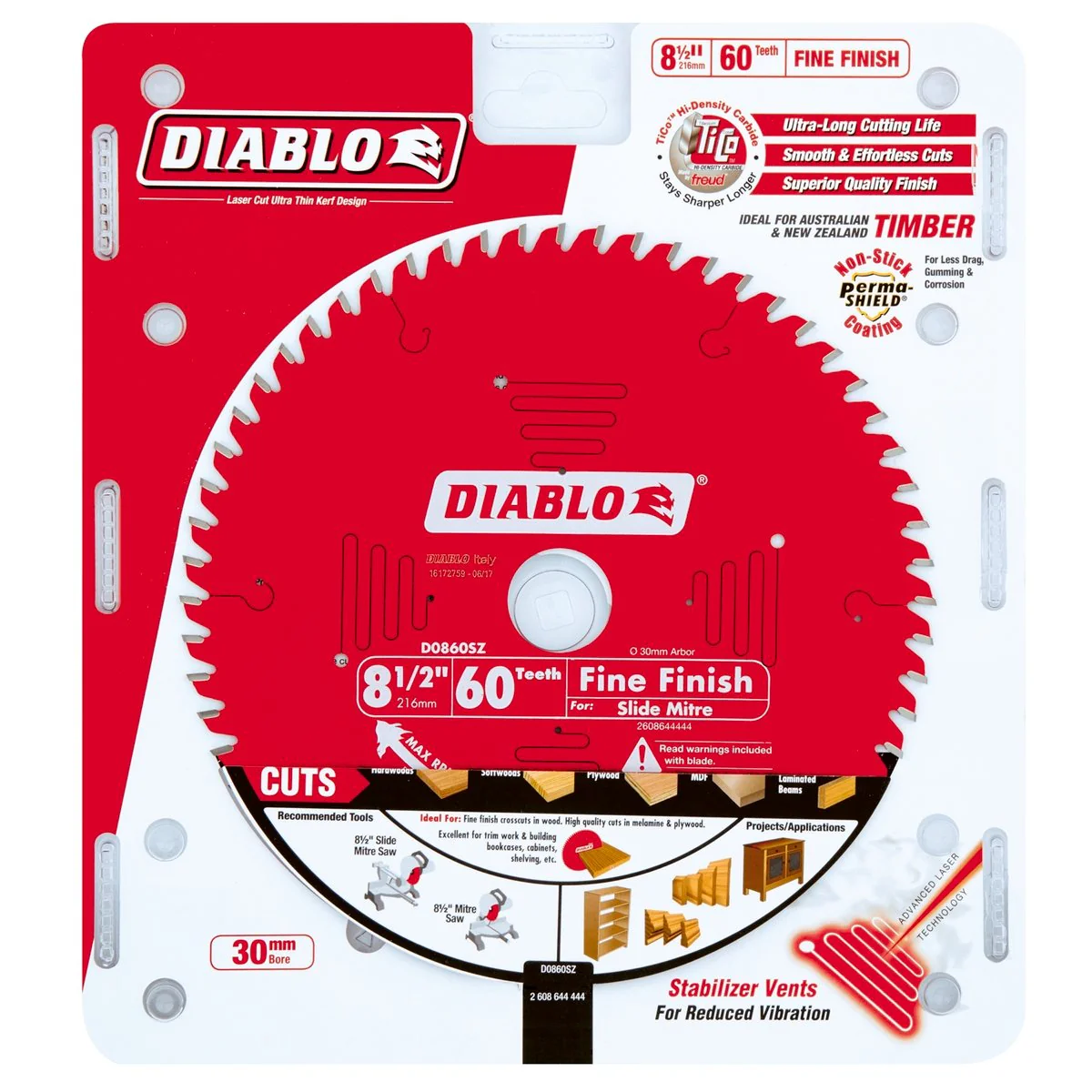 Diablo 216mm Fine Finish Circular Saw Blade - 60 Teeth - Red - Image 2
