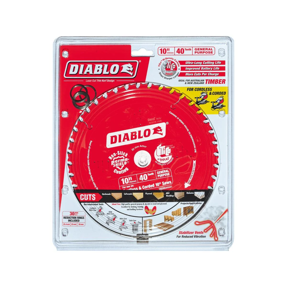 Diablo 245mm 40t General Purpose Saw Blade - TiCo™ Carbide - Durable Cuts