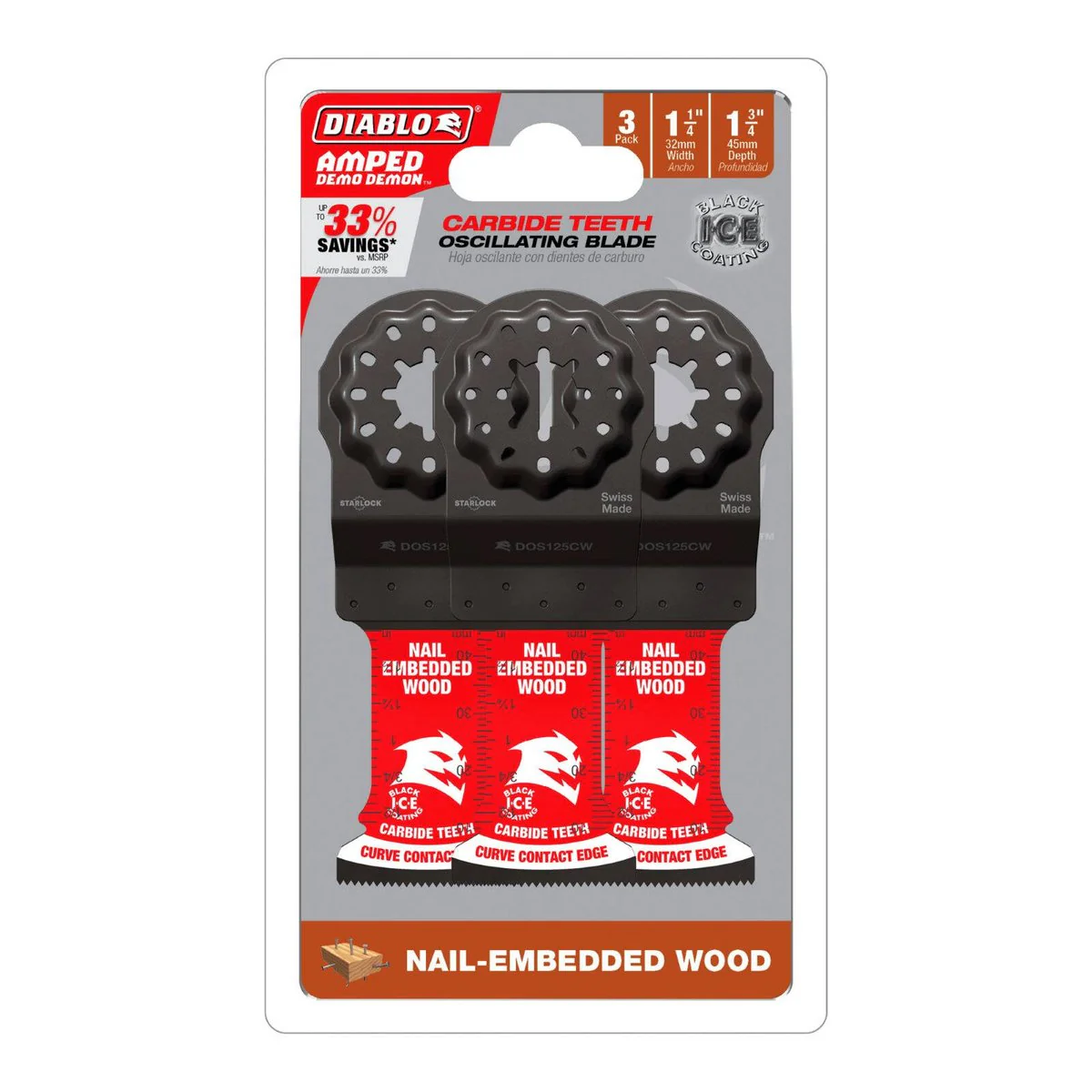 Diablo 32mm Starlock Amped Demo Demon Carbide OMT Blades 3 Pack - Durable Cutting