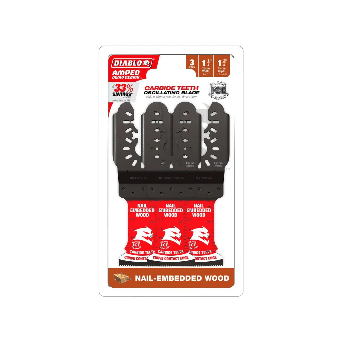Diablo 32mm Universal Amped Demo Demon Carbide OMT - 3 Pack - Nail Embedded Wood Cutting Blades