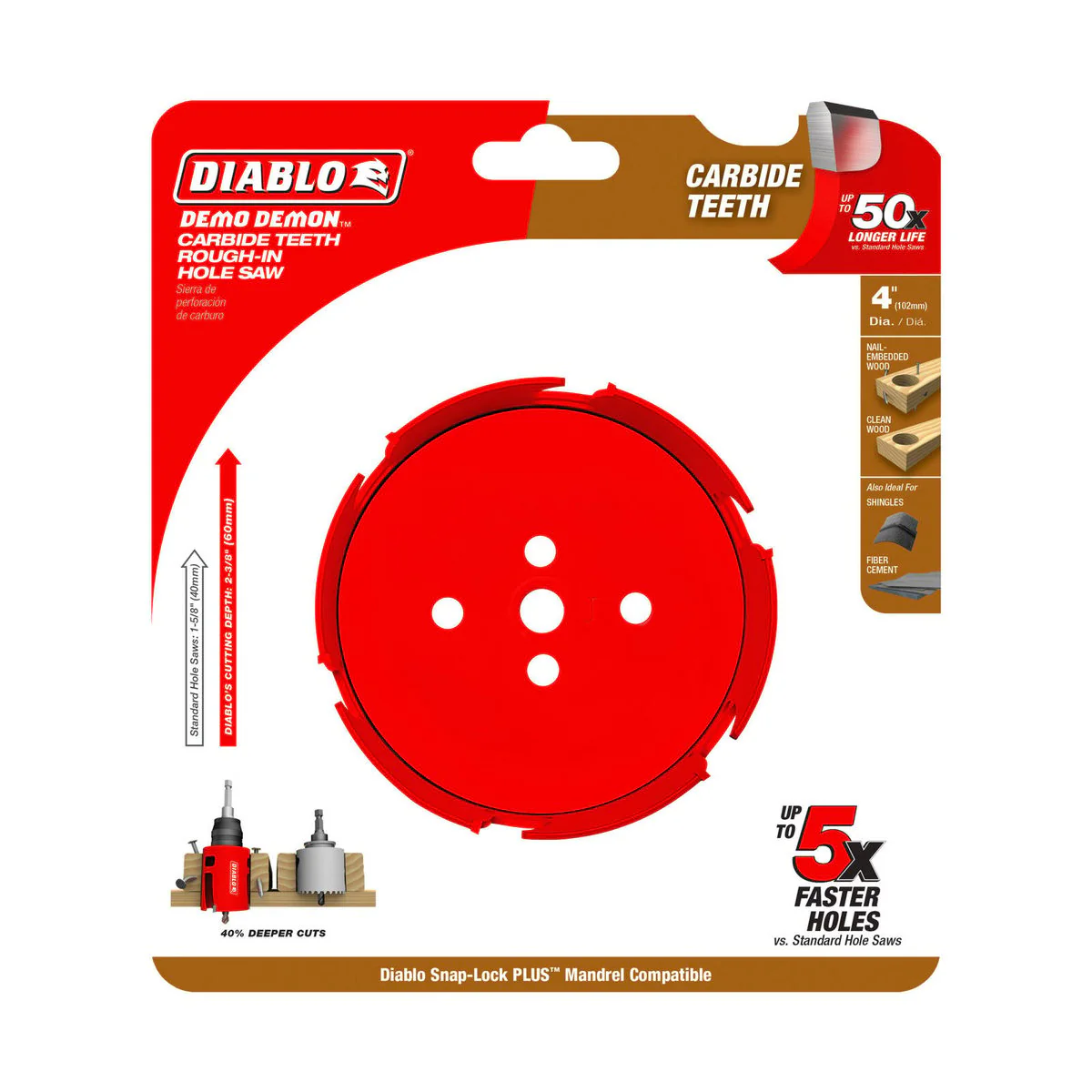 Diablo 4 Demo Demon Carbide Teeth Rough in Hole Saw - 60mm Cutting Depth - Fast Cutting - Durable