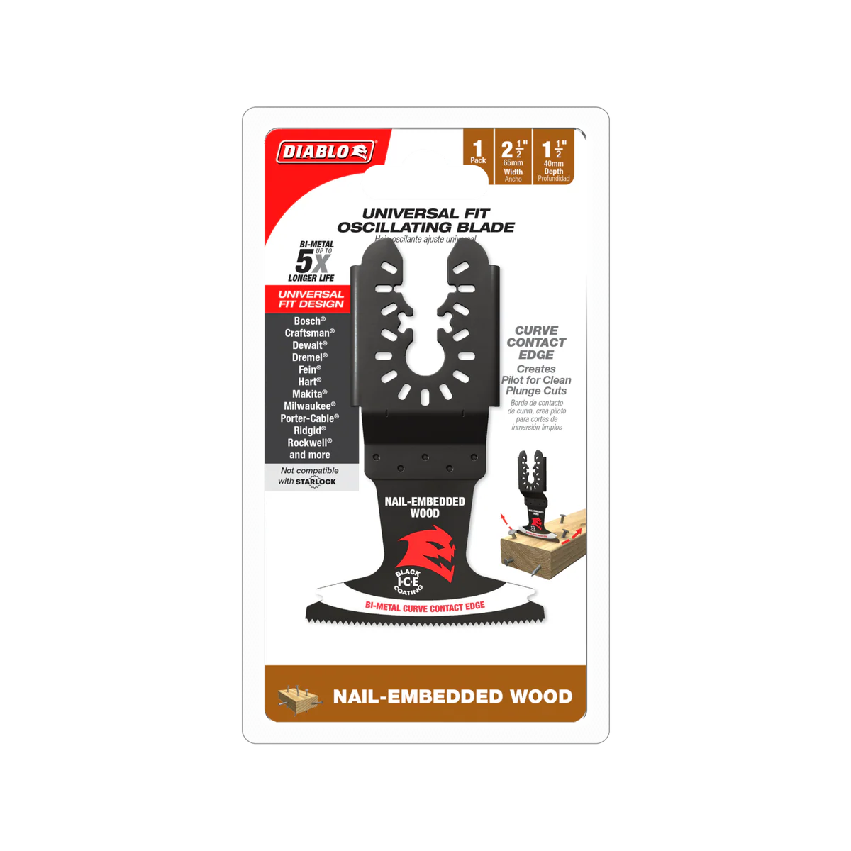 Diablo 65mm Bi-Metal Multi Tool Blade - Universal Fit for Nail Embedded Wood