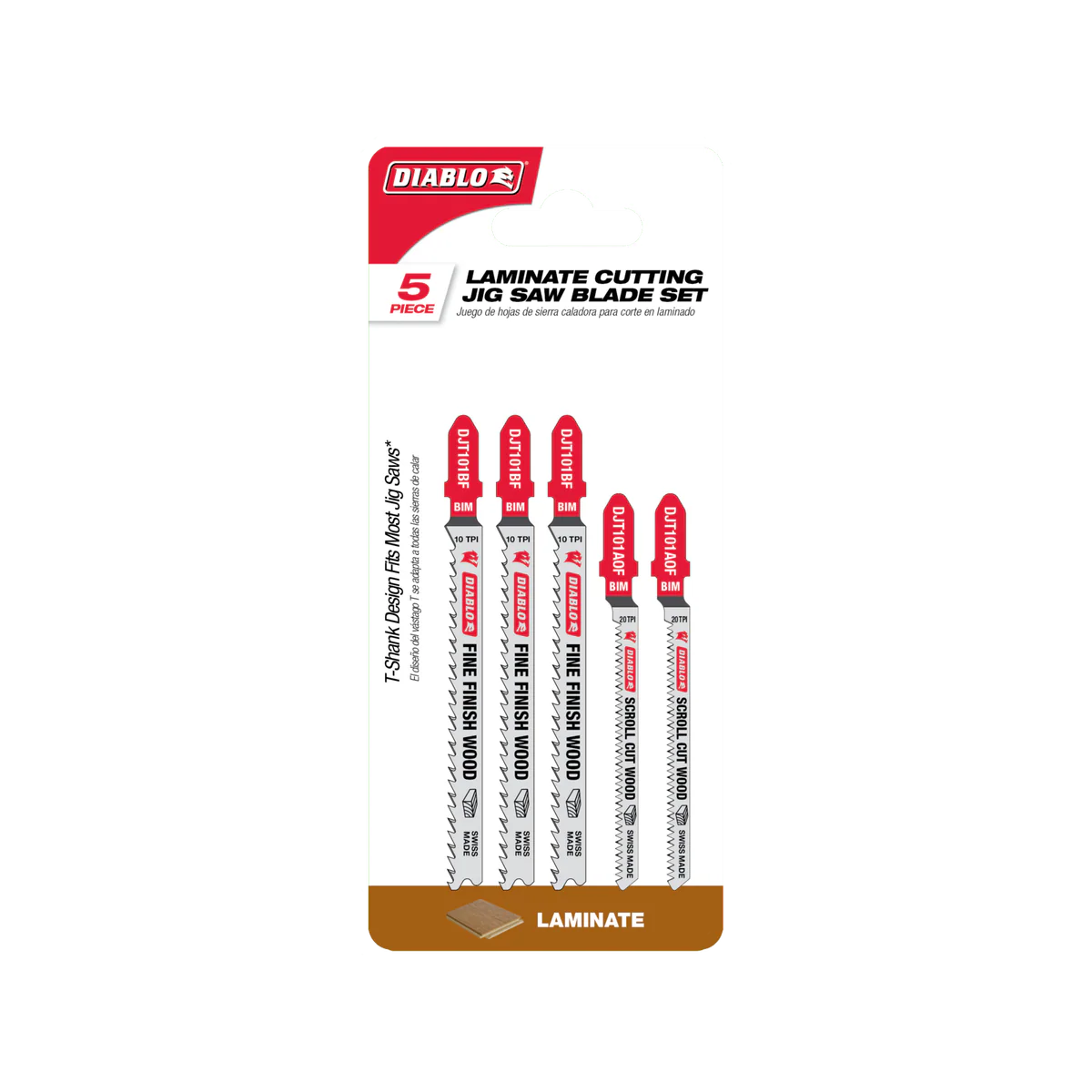 Diablo 77mm Bi Metal Jig Saw Blade - Scroll Cut Wood Laminate - 5 Pack - Durable Precision Cutting