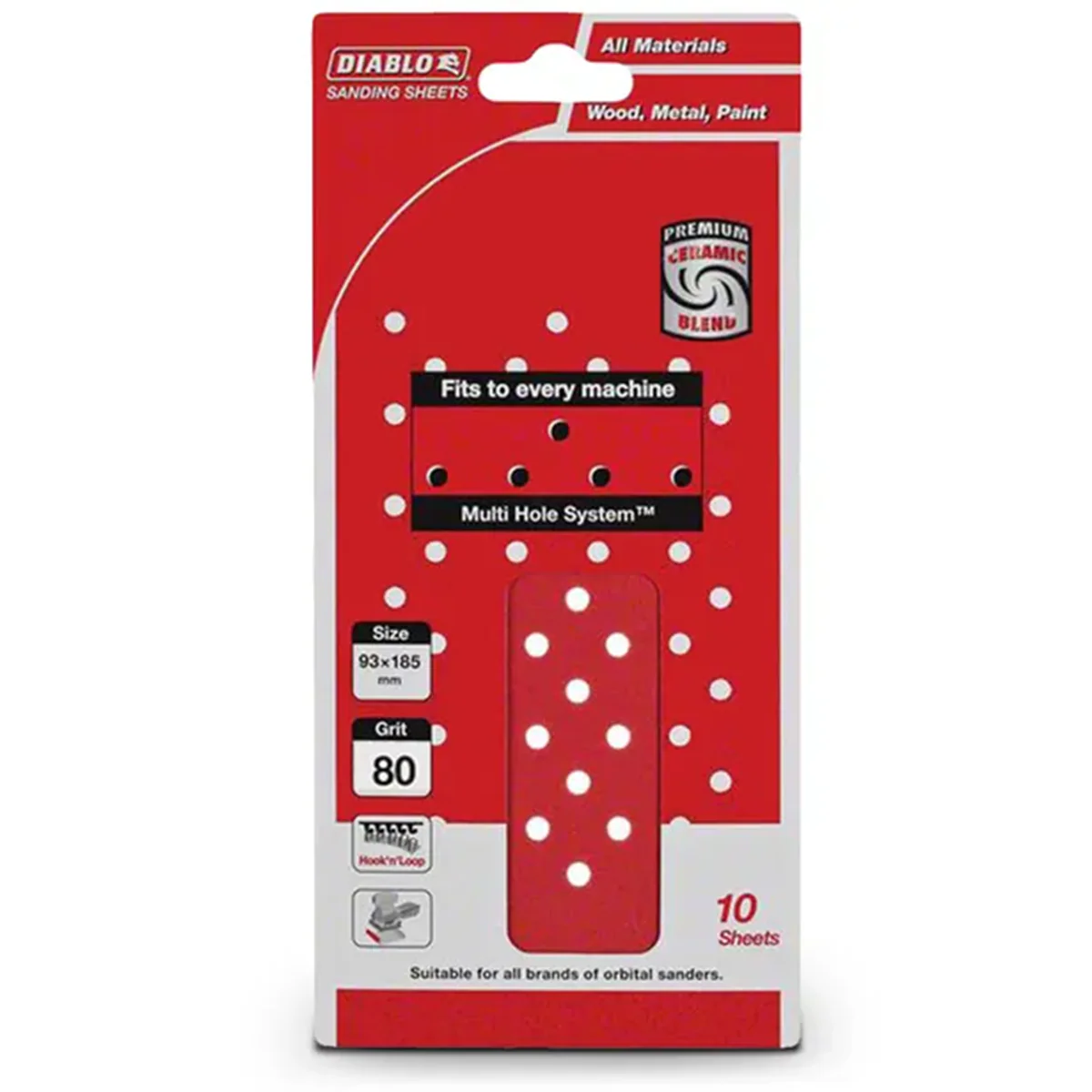 Diablo 80 Grit Abrasive Orbital Sheet 93x185mm 10 Pack Red