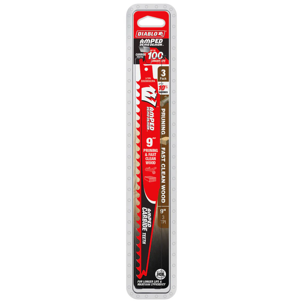 Diablo 9 Amped Demo Demon Carbide Reciprocating Saw Blade 3 Pack - 55mm x 305mm - Durable for Pruning and Clean Wood