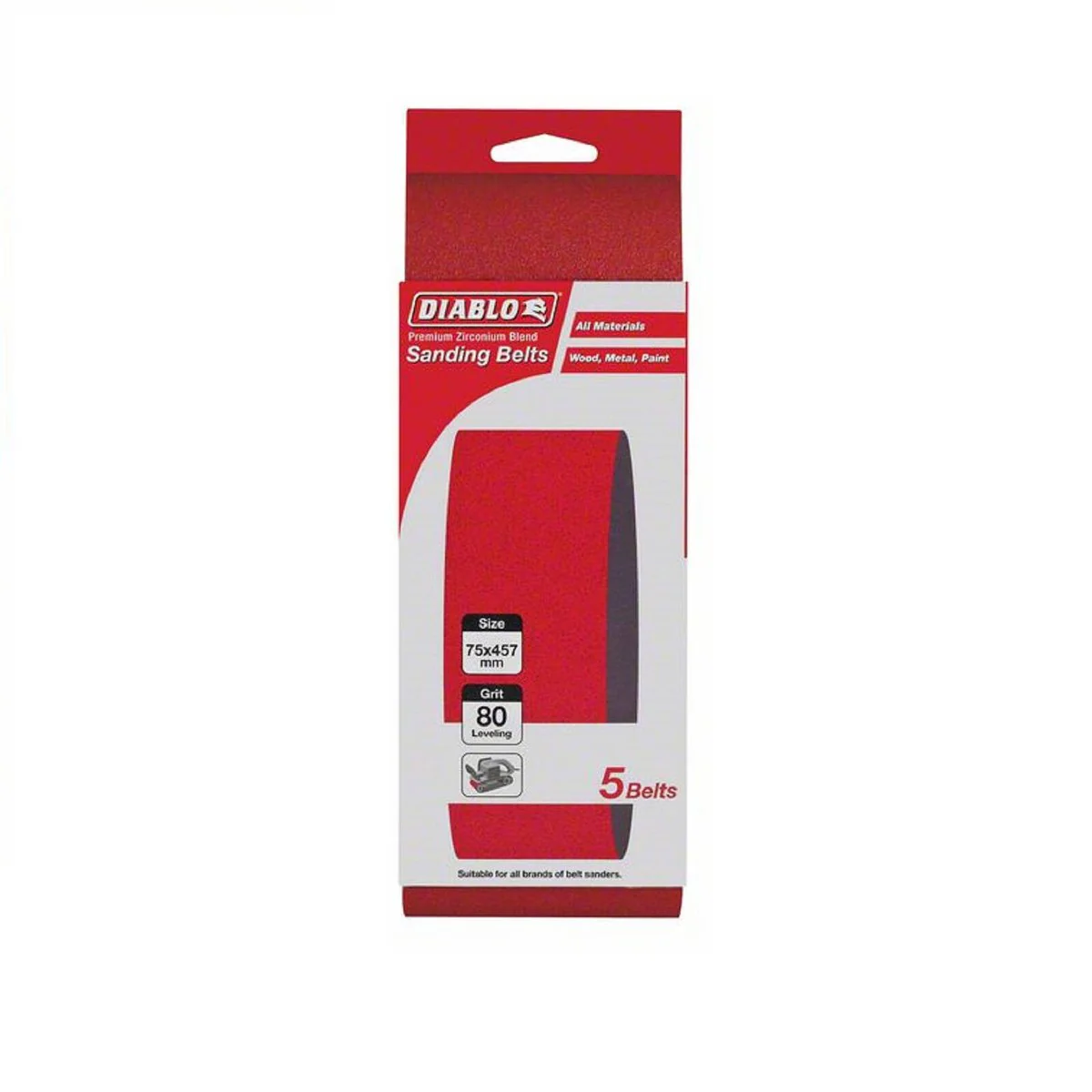 Diablo Abrasive Belt 75 x 457mm 80 Grit Zirconium Blend 5 Pack