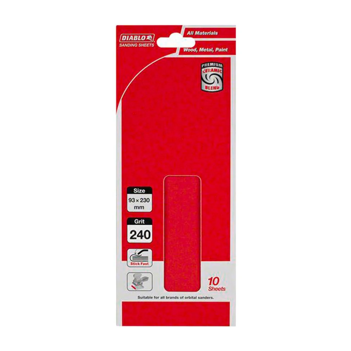 Diablo Abrasive Orbital Sheet - 93mm x 230mm - Coated Abrasives - 240 Grit - 10 Pack