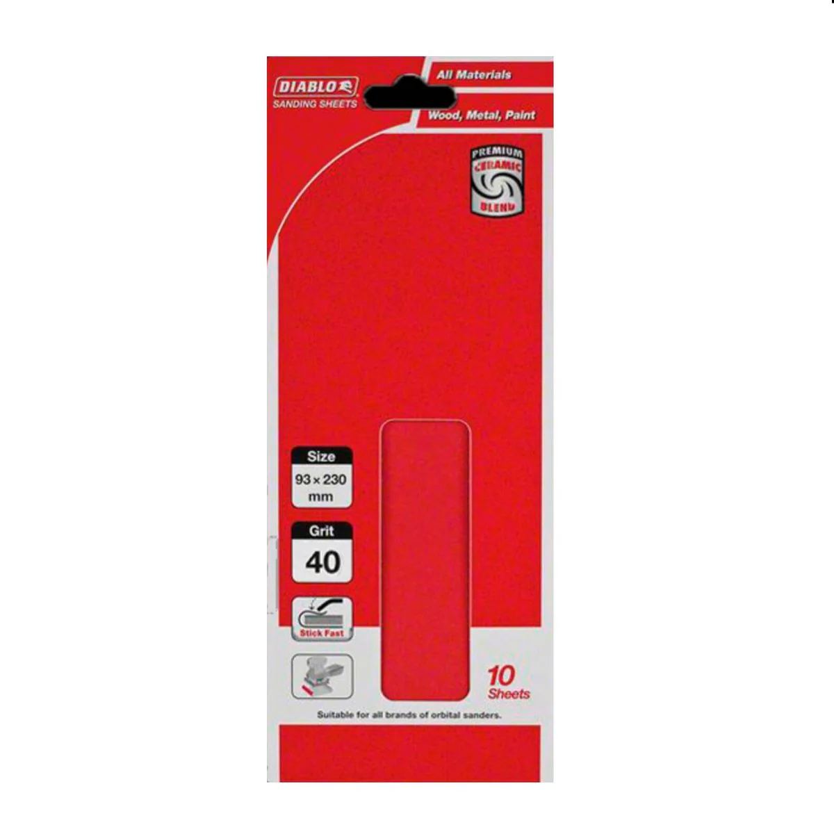 Diablo Abrasive Orbital Sheet 93x230mm 40 Grit 10 Pack Red