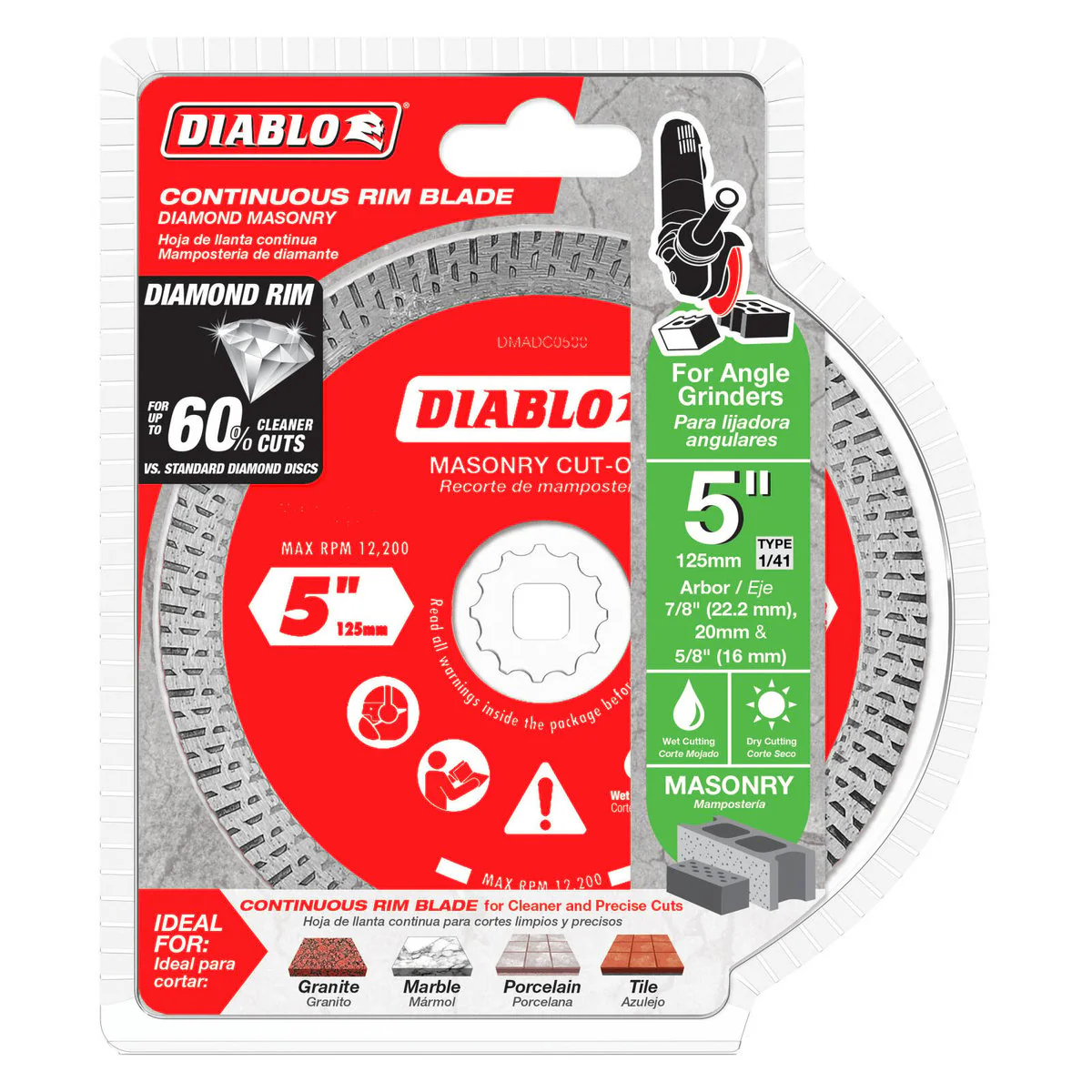 Diablo Diamond Disc 5" Continuous Rim Cut Off - 60% Smoother Cuts - 12,200 RPM
