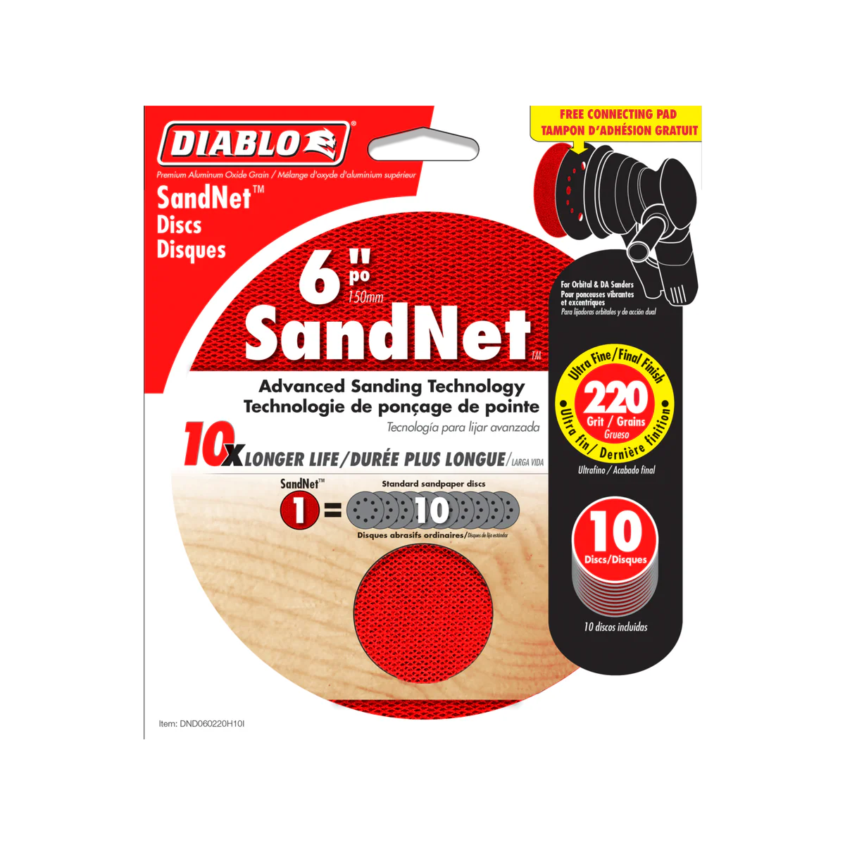Diablo Orbital SandNet Discs - 150mm - Aluminium Oxide - 220 Grit - 10 Pack
