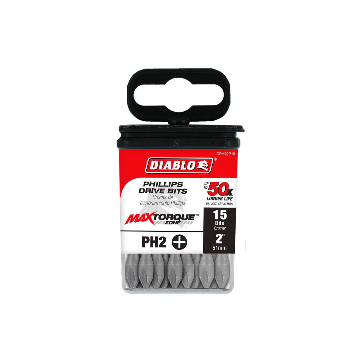 Diablo PH2 Power Bit 15 Pack - 2" #2 Phillips Drive Bits - Impact Strong - Durable