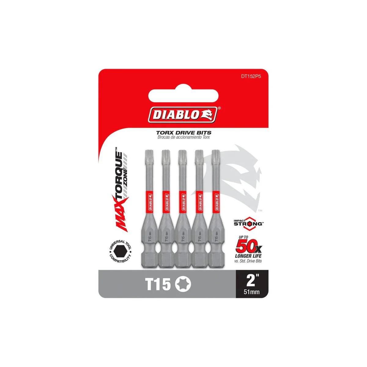 Diablo Power Bit T15 - Torx Driver Bits 5pk - 73.03mm x 6.35mm x 98.43mm - Extreme Durability