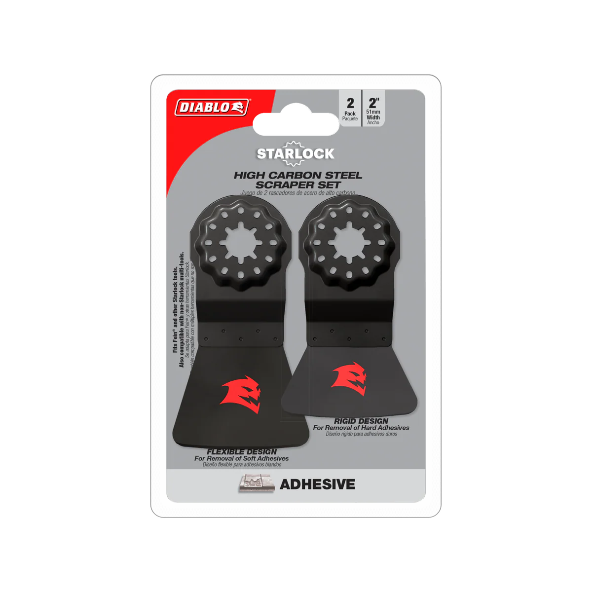 Diablo Starlock Scrap Multi Tool Blade 2 Pack - 50mm High Carbon Steel - Flexible & Rigid Scrapers