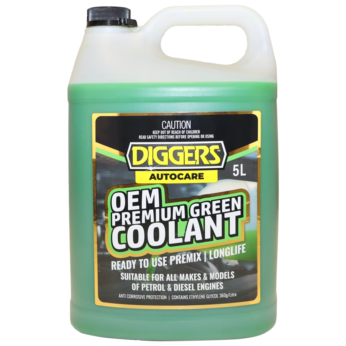 Diggers 5L OEM Premium Green Coolant - Anti-Corrosive Protection - Ready to Use